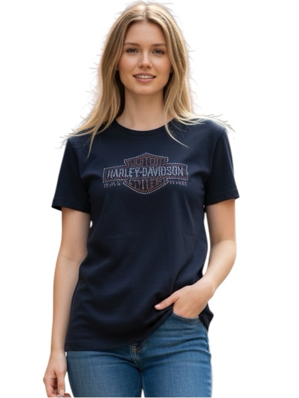 HARLEY-DAVIDSON: Women’s Short Sleeve Rhinestone Embellished T-Shirt -Size XL